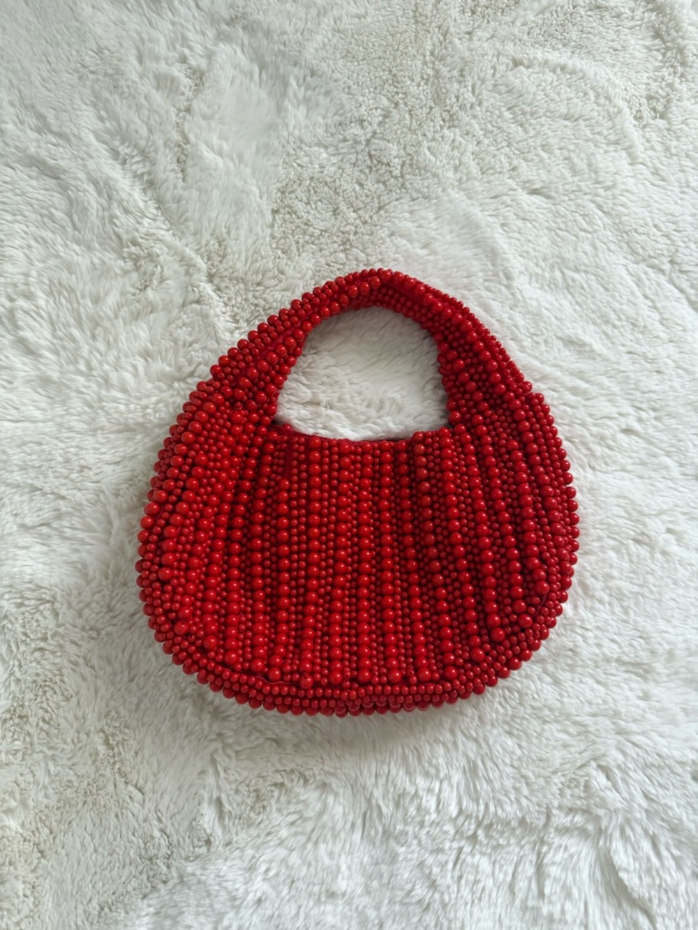 Red Beaded Handbag - Elegant Handheld Women’s Bag